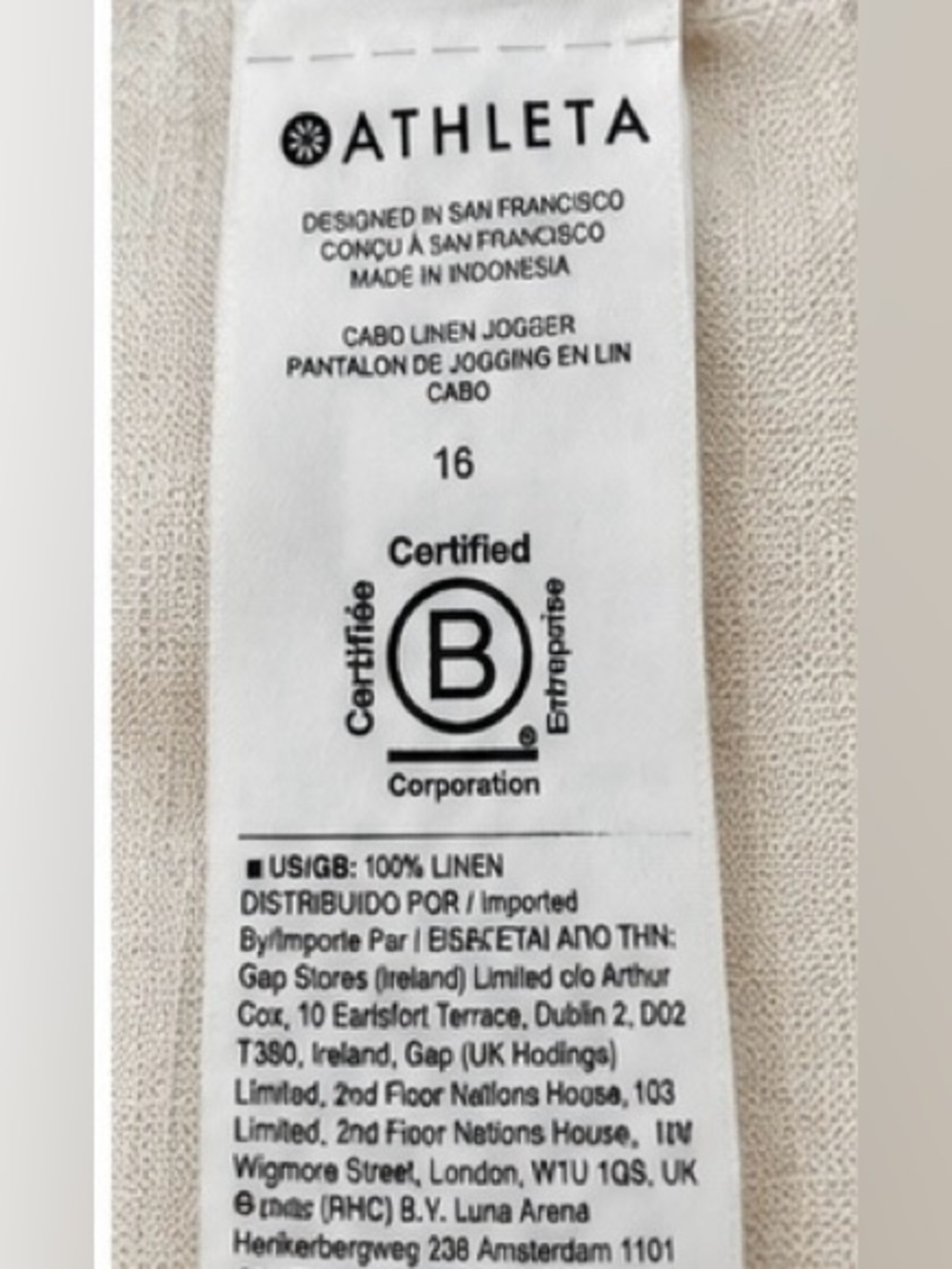 Athleta Cabo Linen Jogger White 100% Linen Pants Size 16 - Picture 8 of 8
